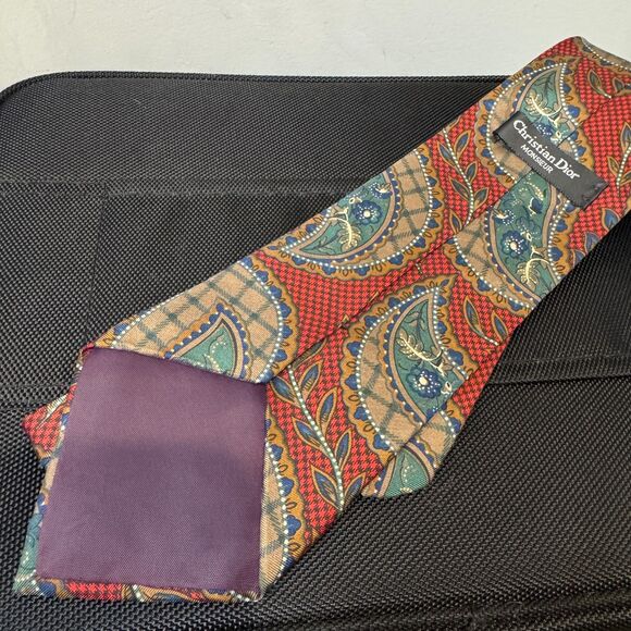 Christian Dior Monsieur Vintage Silk Neck Tie – Red & Blue Paisley Design - Picture 6 of 6